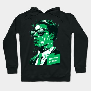 Save the Planet with Our Abstract White and Green Climate Activist Man Face Portrait Design Hoodie